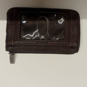 Fossil Logan Leather Tab Clutch Wallet In (Brown/Gold)